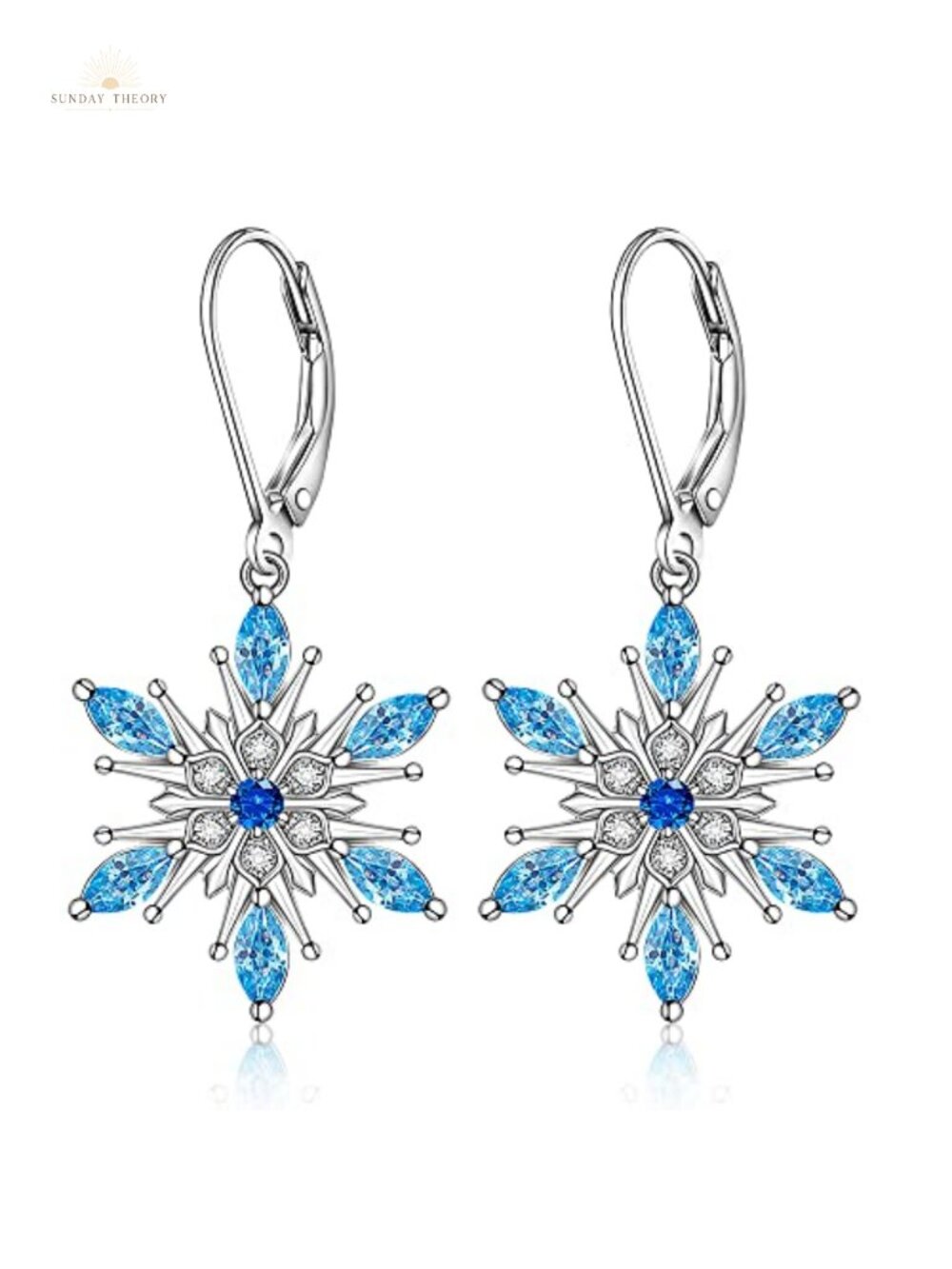 Sterling Silver Snowflake Dangle Drop Earrings for Women Leverback Christmas